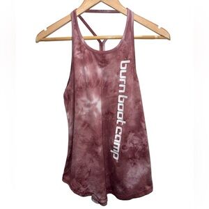 Burn Boot Camp Tie Dye Racerback Tank Top Mauve Pink Logo Athletic XS